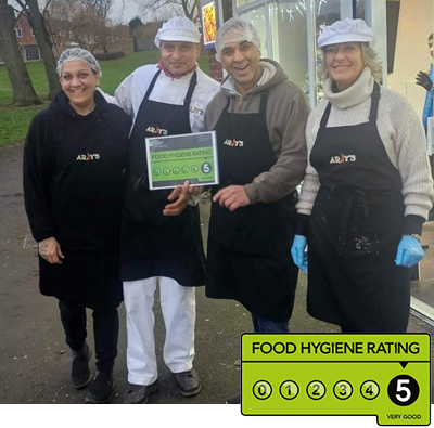 Arjy's in Trench, Telford Achieve Five Star Food Hygiene Rating